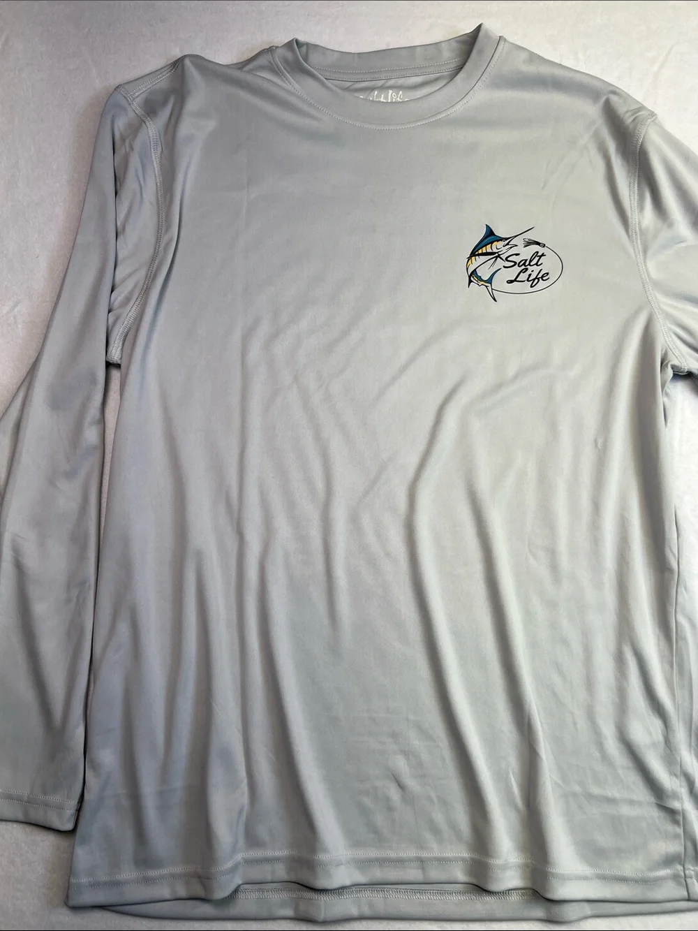 Salt Life Light Gray Long Sleeve Performance Shirt with Marlin Logo